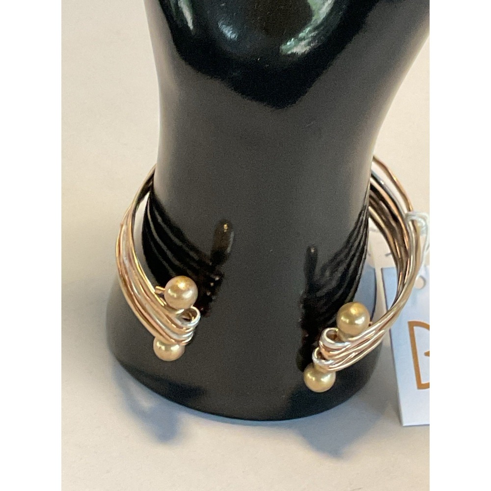 Bancroft Mixed Metal Hammered Multi Strand Cuff Bracelet Gold Silver Rose Gold - Picture 4 of 5